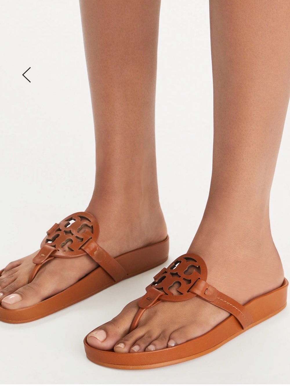 Tory Burch Cognac Leather Logo Thong Sandals